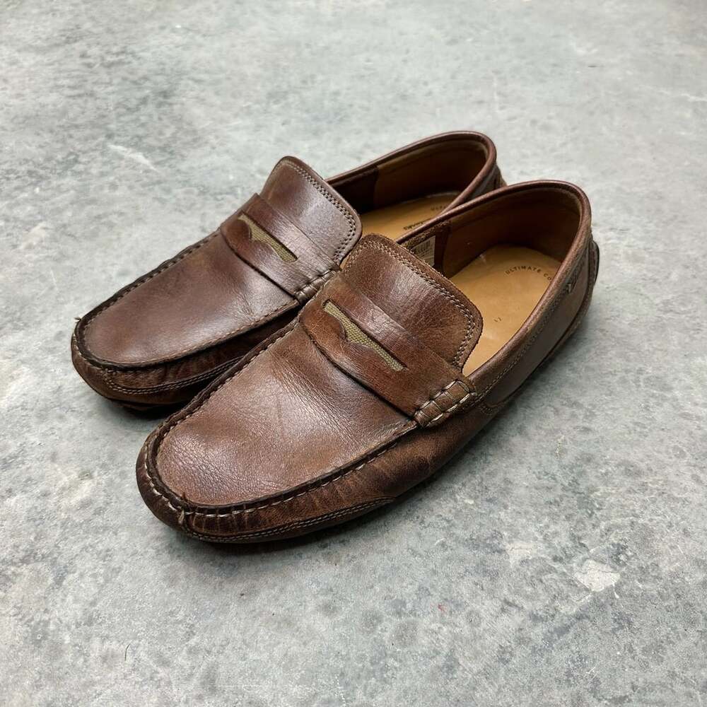 Clarks Brown Leather Driving Penny Loafers - 10.5M